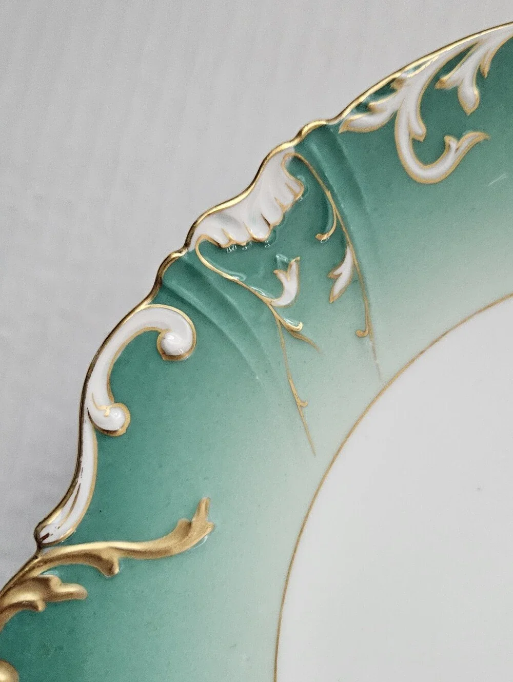Antique Limoges Decorative Plate Turquoise Green Border And Ornate  Gold Trim